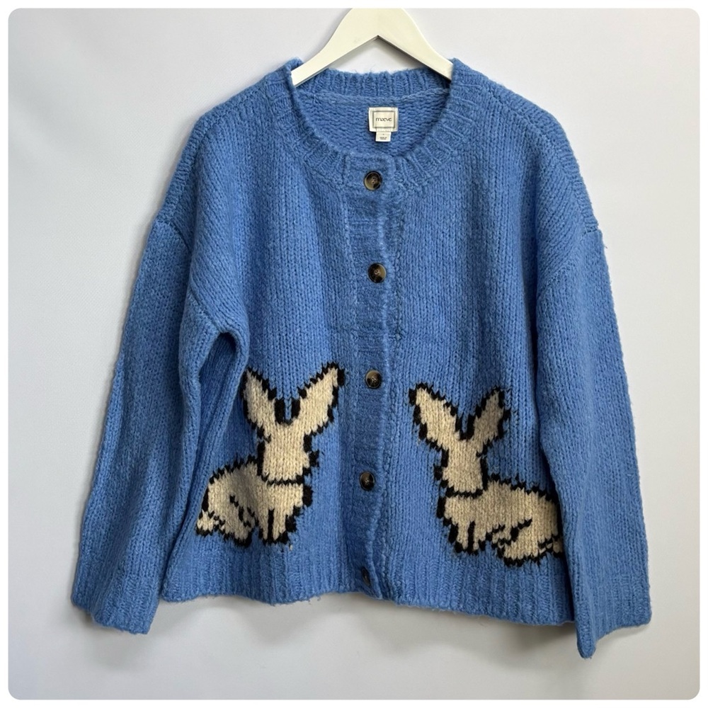 NWT Anthropologie Maeve Bunny Slope Cardigan front buttons Sweater in Blue, L - Picture 11 of 13